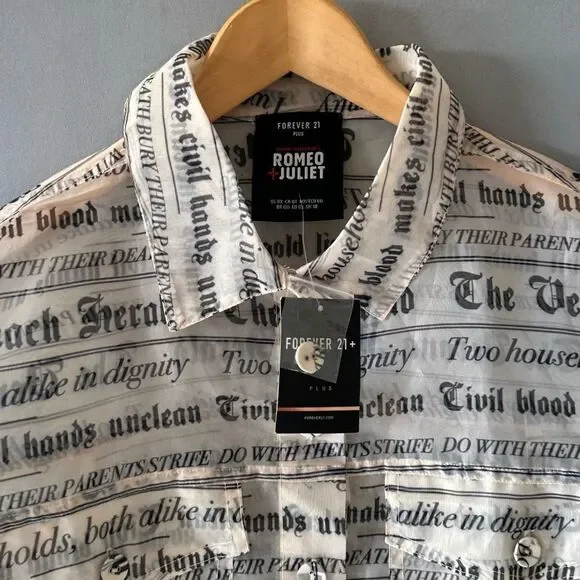 🎉5 for $45🎉NWT Forever 21 Rome & Juliet Top Blouse Size 0X News Paper Print - Picture 5 of 11